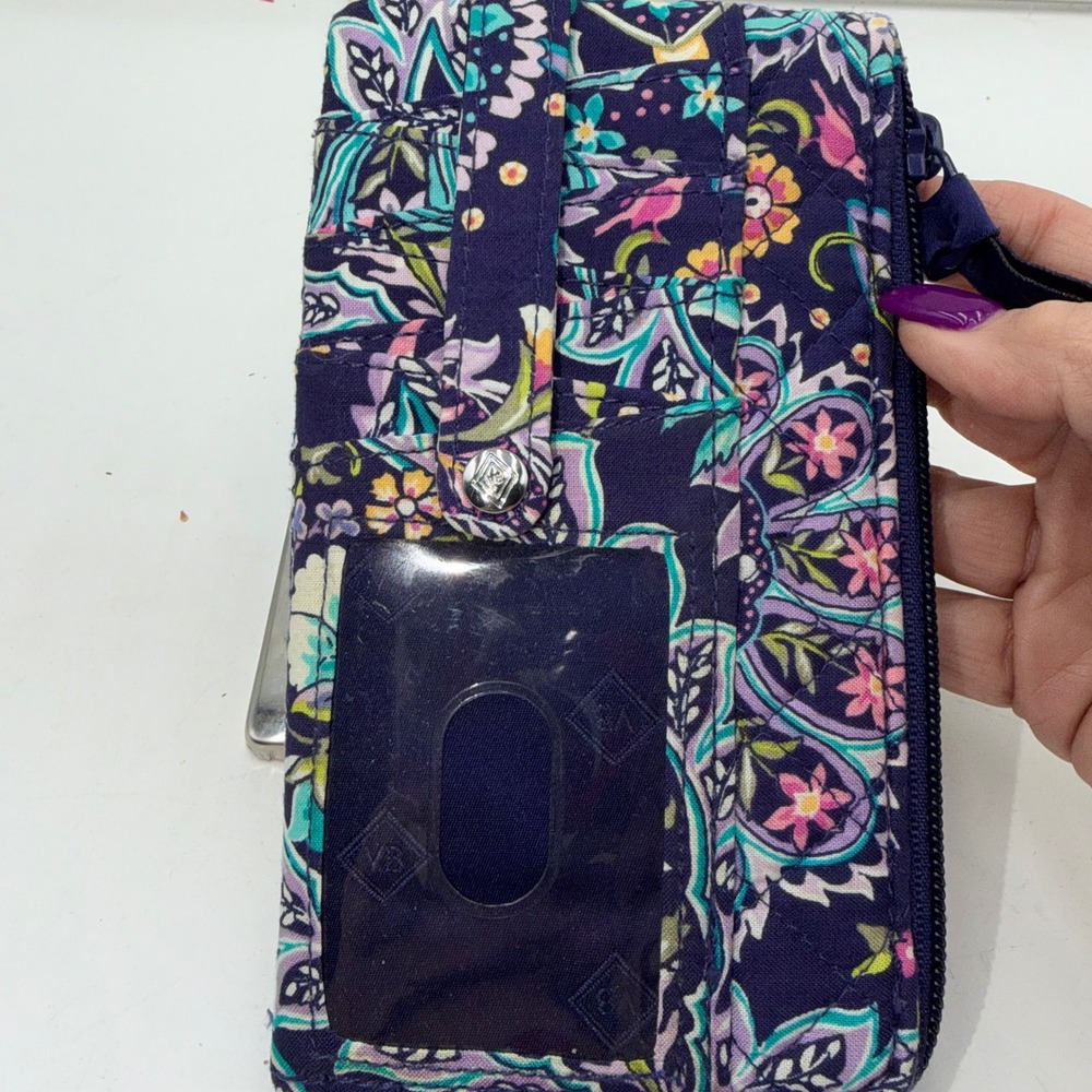 Vera Bradley Purple Paisley Quilted Cotton Zip Around Wallet ID Window Floral - Picture 5 of 9